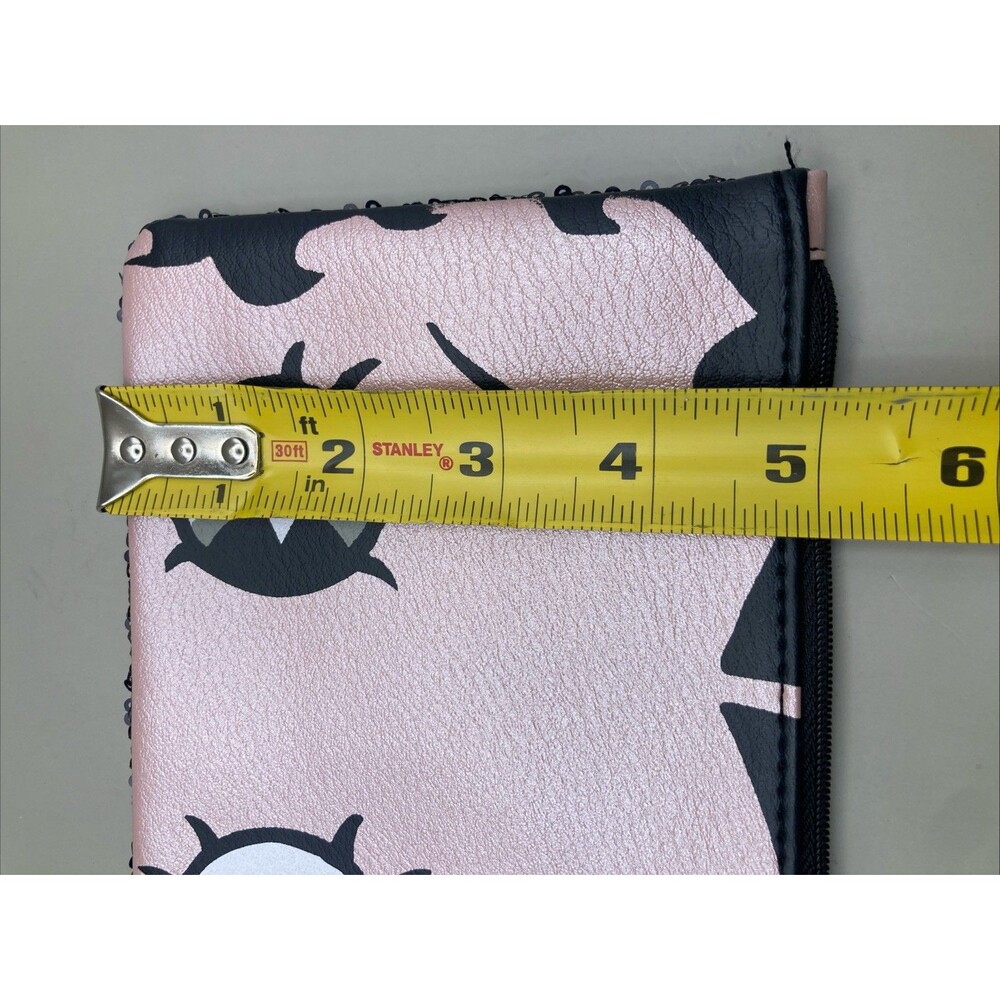 Betty Boop x Ipsy Makeup Bag Clutch Purse Black Sequin Top Zip Retro Wallet 5x7" - Picture 5 of 6